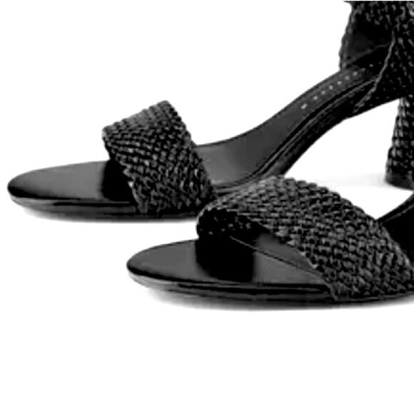 LIKE NEW Zara Black Wide Round Block Heeled Woven Sandals from 2019-Size 7.5/38 - Picture 3 of 15